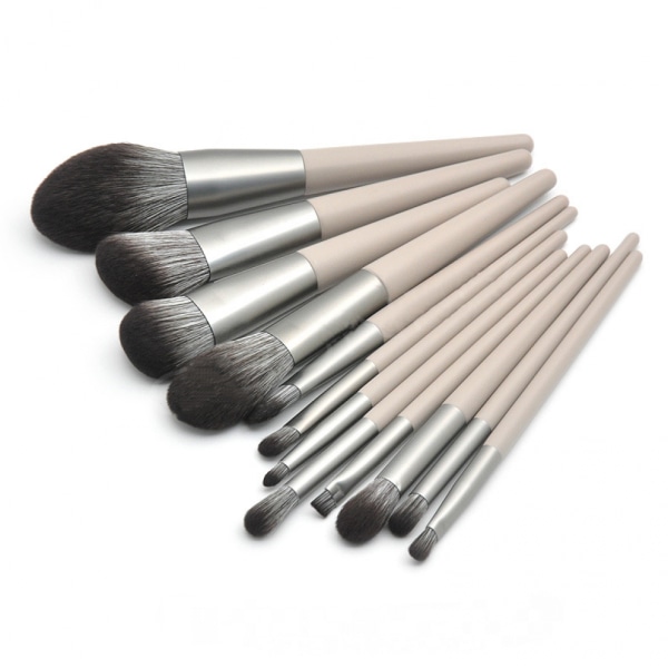 Set med 12 koniska trähandtag sminkborstar, grå handtag löst puderborstar skönhetssminkverktyg