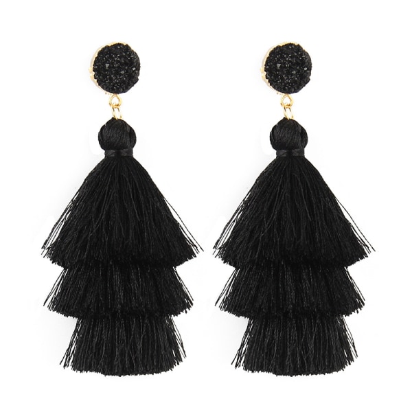 Colorful Tassel Earrings for Women - Layered Tassle Earrings, black