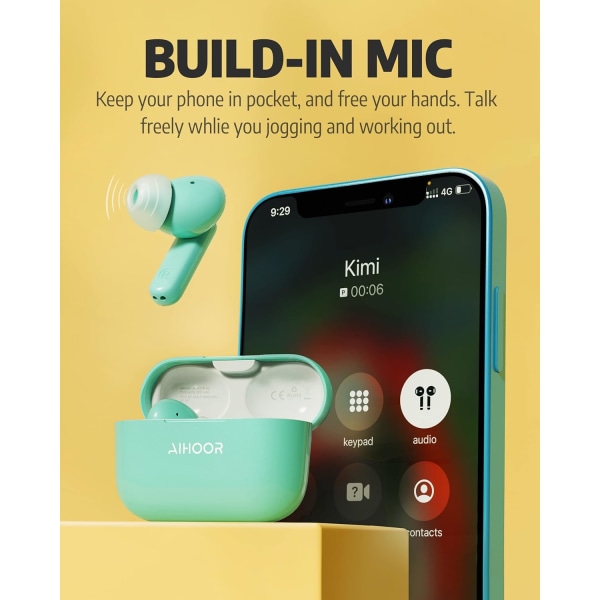 Trådlösa öronsnäckor för musik och sport, Bluetooth 5.3 in-ear-hörlurar med extra bas, inbyggd mikrofon, pekkontroll, USB-laddningsfodral, 30 timmars batteritid Tiffany