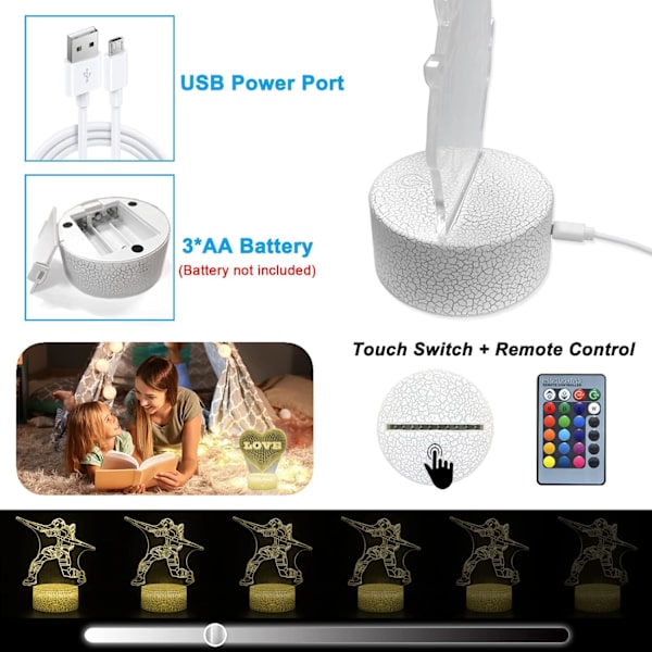 3D Illusion Bueskydning Form Natlys LED Lampe 16 Farver Skiftende med Fjernbetjening Hjem Soveværelse Belysning Kreativ Julegave