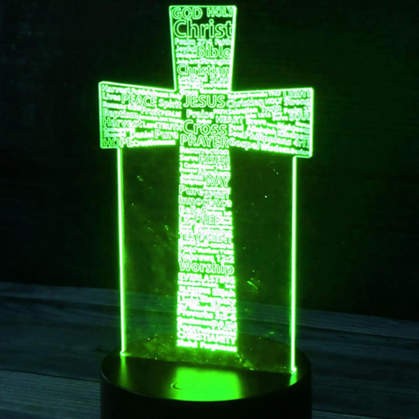 3D Jesus Kors Nattlys Lampe Illusions 16 Farge Skiftende Bord Skrivebord Dekor Lamper Gave Akryl Flat ABS Base USB Kabel Leke