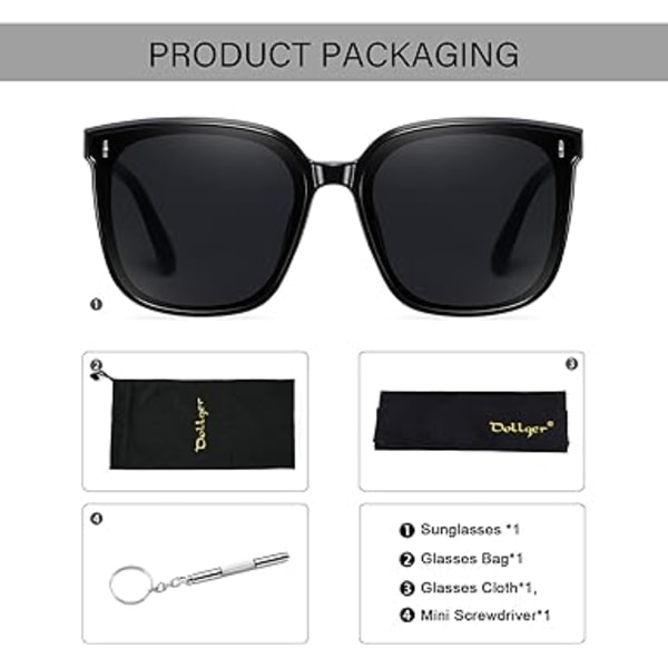 Retro Oversized Firkantede Solbriller til Kvinder Trendy Klassisk Stil Solbriller UV400 Beskyttelse B:black
