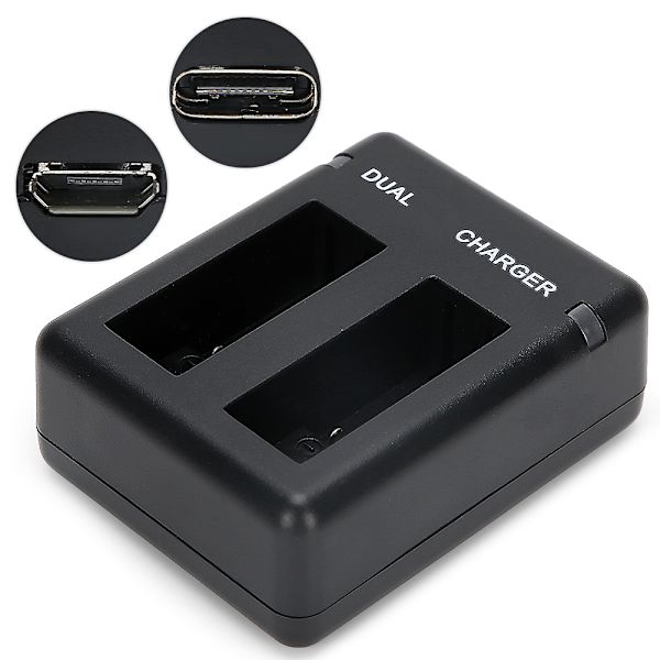 Dobbelt batterioplader med Micro USB-kabel ladestation til AHDBT‑801/Gopro801/701‑501