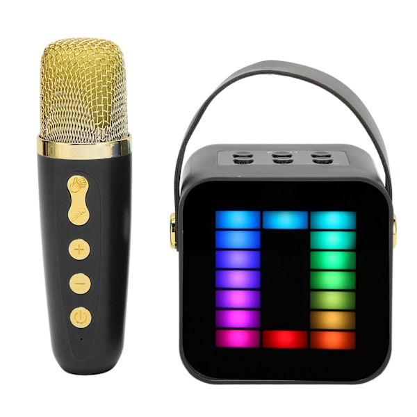 Mini Karaoke Maskin Sett RGB Pickup Lys Digital Behandlingsbrikke Håndholdt Bærbar Bluetooth Høyttaler med Mikrofon Svart