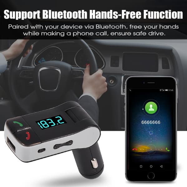 Bluetooth håndfri USB-biloplader FM-sender MP3-afspiller U-disk TF-kort sort