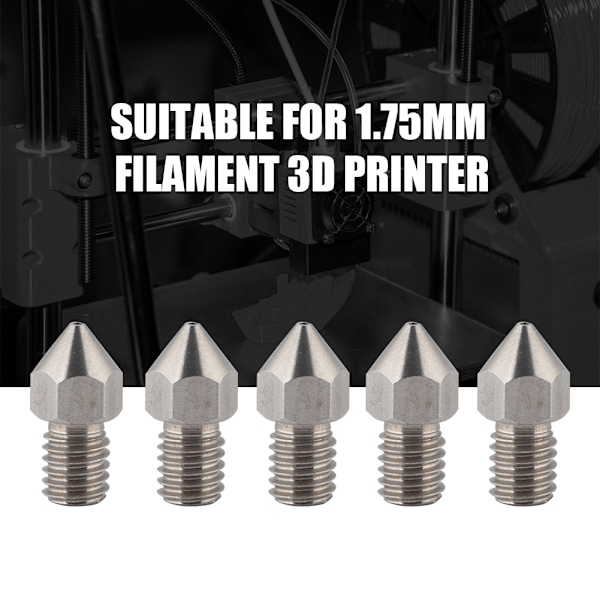 5 kpl 3D-tulostin M6 ruostumattomasta teräksestä valmistettu suutin tulostuspää 1,75 mm filamentille (1,75/0,6 mm)