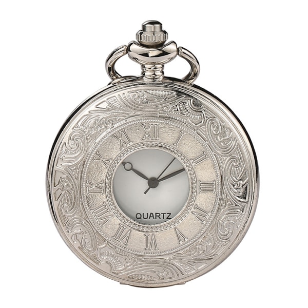 Vintage romerska siffror skala kvarts watch med kedja, silver