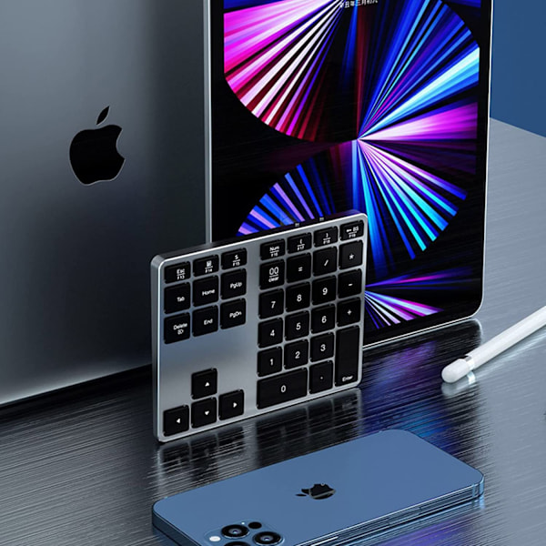 Bluetooth numeriskt tangentbord, laddningsbart aluminium 34-tangenters siffertangentbord, smalt externt numeriskt tangentbord, datainmatning, kompatibelt med MacBook
