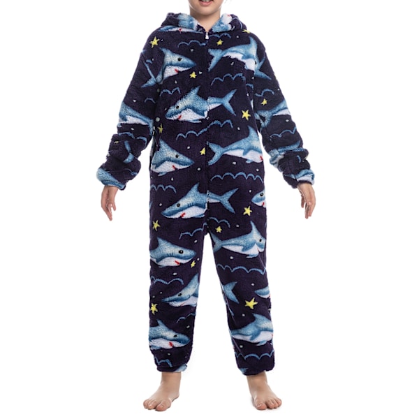 Lasten fleece-yksivärinen pyjama vetoketjulla Unisex-kuviopainatus Hupullinen Onesie-yöasu pojille ja tytöille Type 5 120