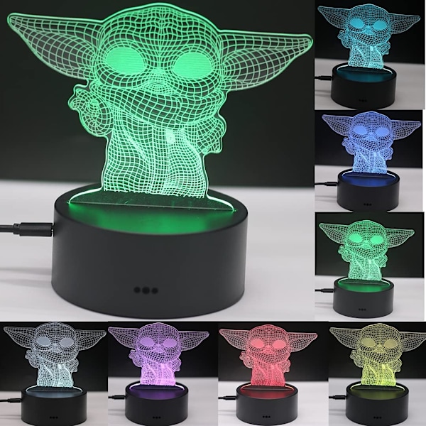 Baby Yoda Legetøj 3D Lampe Star Wars Gave LED Natlys 7 Farver Skiftende Soveværelse Illusion Lys Hjem Dekoration Anime Grogu Legetøj til Børn Piger Drenge