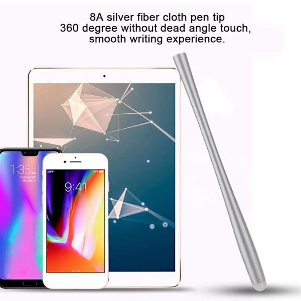 W3L Slim Body Multi-Function Stylus Touch Screen Tegnepenn 8A Sølvfiber Klut Pen TipSilver