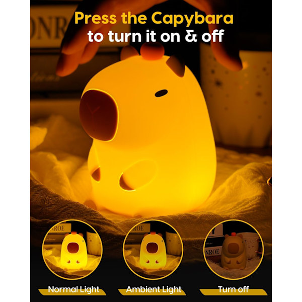 Capybara nattlys, søt capybara lampe, silikon dempbar barnehage nattlys, oppladbar LED nattbordslampe med 20 minutters timer og trykkontroll