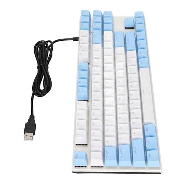 Mekanisk tangentbord 87 tangenter Blå brytare Ergonomisk Multifärgad bakgrundsbelysning Design Spel tangentbord för spelare Skrivare Blå och vit