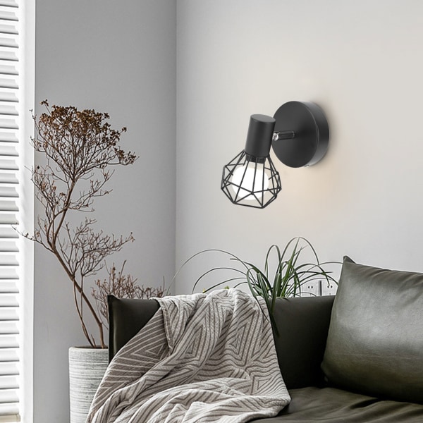 Justerbar lampeholder industriel sort E14 vægmonteret pæreholder til læselampe ved sengekanten
