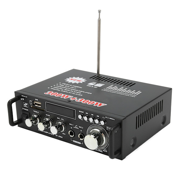 300W 300W Bluetooth-effektförstärkare med USB-minneskortport Fjärrkontroll LED-display för hemmastereosystem 220V EU-kontakt