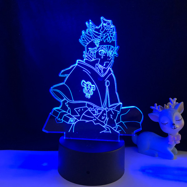 Qinwei 3D Illusion Lampe Anime Clover LED Natlampe Fjernbetjening Skrivebordslampe Børne Hjem Dekoration Lys --- Sort Sæde