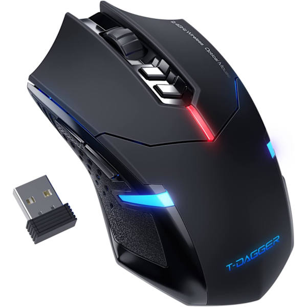 Trådlös Spelmus - USB Sladdlös PC-Tillbehör Datormöss med LED-Bakgrundsbelysning, Mus med 7 Tysta Knappar, 5 Justerbara DPI Plug&Play Blue