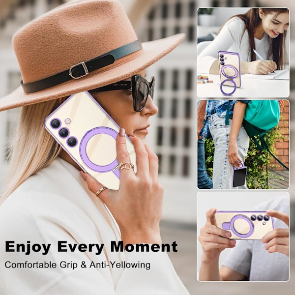 Samsung Galaxy S25 6.2 Deksel med Magnetisk Ringstativ [Kompatibel med Mag-Safe] [Full Kamerabeskyttelse] Belagt Klar Telefondeksel Light Purple
