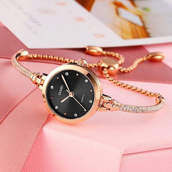 Roséguld Klocka för Kvinnor Armband Smal Dam Tjej Liten Urtavla Diamant Casual Mode Armbandsur för Flickvänner Gåvor
