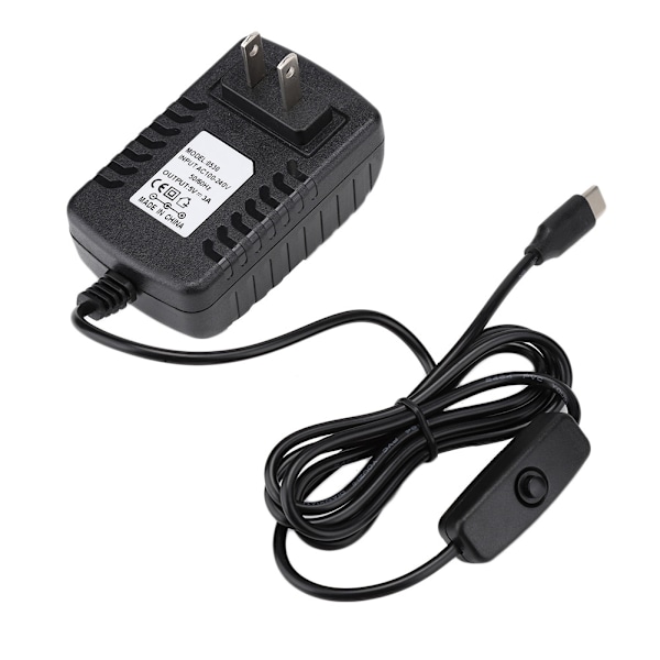 Strømadapter for Raspberry Pi 4B På/Av-bryter 5V 3A Type-C