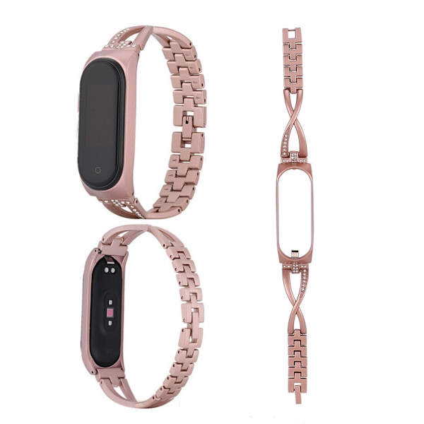 Alloy Metal Casing Rem X-formet Diamante Rustfrit Stålarmbånd med Lækagesikker Ring til Xiaomi 4 ArmbåndRose Guld