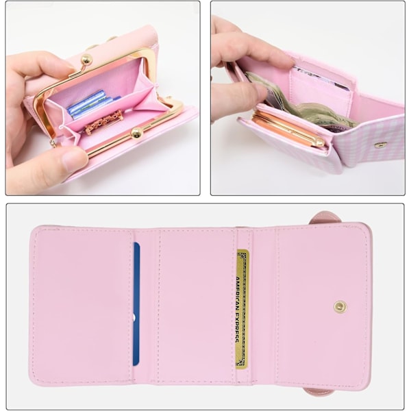 Fashion Sød Tegneseriepung, Lille Pung, PU Læder Tri-fold Pung, Pengetaske, Mønt Kontant Kort Pung, Kiss Lock Møntpung Cl