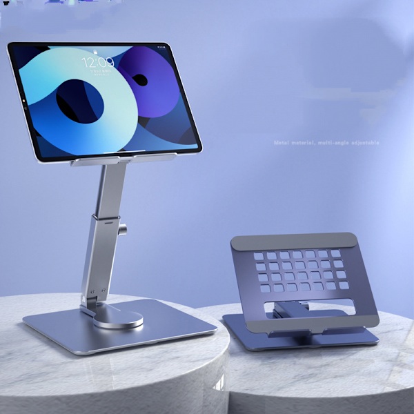 Tablet Stand med justerbar rækkevidde og højde - Aluminium Stand Desk Holder 360° drejelig justerbar base