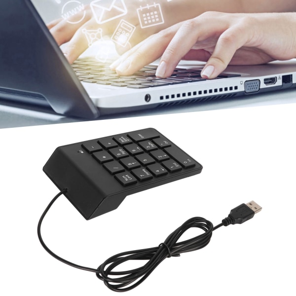 Kablet talltastatur Svart USB-tilkobling 18 taster Stille Plug and Play Utjevning Numerisk tastatur for bankkontor Spill