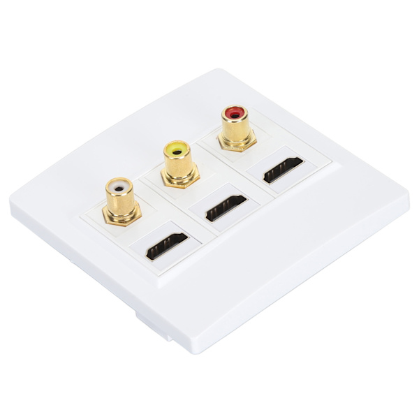 86mm veggkontaktplate 3-porters HD Multimedia Interface 3-porters RCA veggplate HD 4K 1080P 60Hz Multimedia vegguttakdeksel