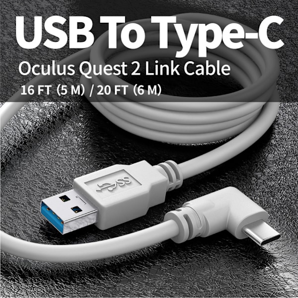 2-i-1 Quest (Oculus) Link Virtual Reality Headset-kabel for Quest 2 og Quest - 16FT (5M) - PC VR