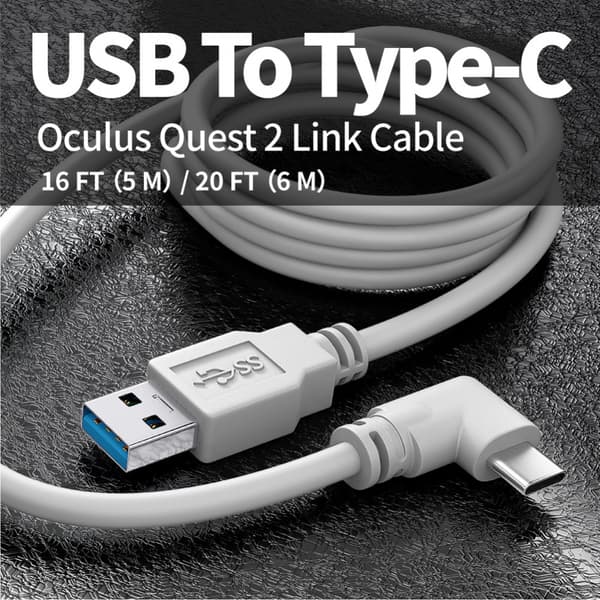 2-i-1 Quest (Oculus) Link Virtual Reality Headset-kabel til Quest 2 og Quest - 16FT (5M) - PC VR