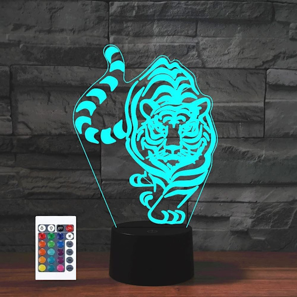 3D Cartoon Tiger Fjärrkontroll 16 Färger Nattlampor Illusion Akryl LED Bord Sänglampa Barn Sovrum Skrivbords Dekoration Födelsedagspresenter Leksak för Barn