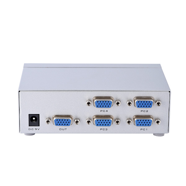 4-i-1-ut VGA-portar metallbox switch videoväljare med IR-fjärrkontroll