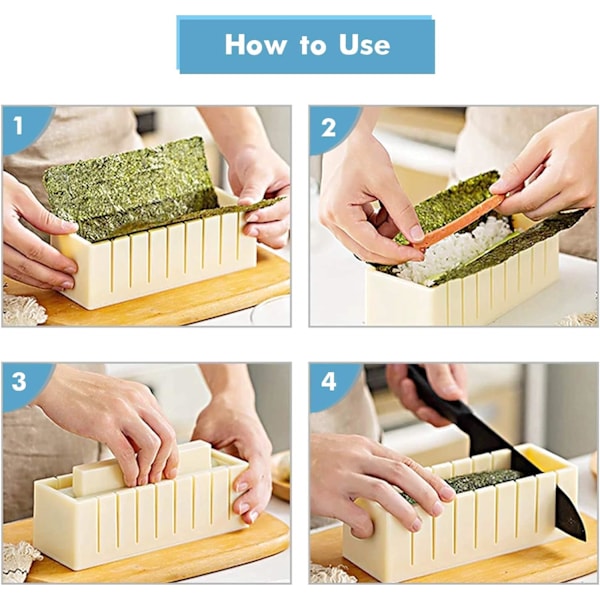 Sushi Making Kit Komplett Sushi Set för Nybörjare 10 Delar Plast Sushi Maker Verktyg med 8 Sushi Rullformar DIY Hem Sushi Verktyg Sushi Rullar