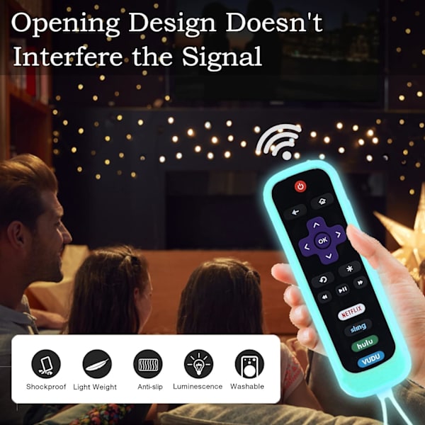 2-pak fjernbetjeningsovertræk passer til Roku TV | Onn Roku | TCL Hisense Roku silikonebeskyttende controllerhylster Universal til Roku Express 2021 | Ro Glow Pink&Glow Sky Blue