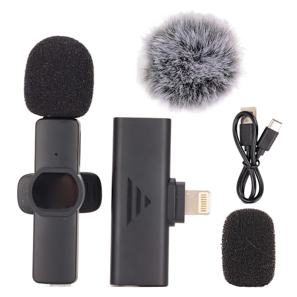 Trådlös Lavalier-mikrofon Brusreducering 2.4G Plug and Play Mini Clip On Mic för Live Streaming Intervju