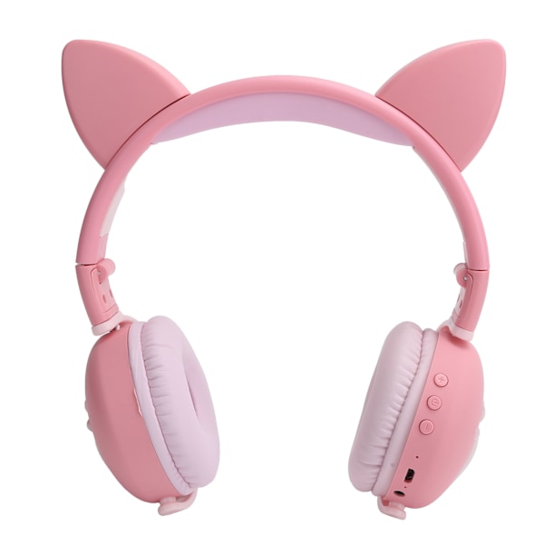 Søte katteøre glødende trådløse Bluetooth-hodetelefoner HIFI sports sammenleggbart headset med LED-lys rosa