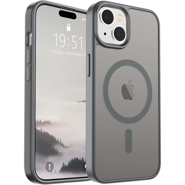 Magneettinen iPhone 15 -kotelo (yhteensopiva MagSafe-laturin kanssa) (sotilastason pAdotussuojaus) Ohut läpikuultava matta iskunkestävä ja Anti Gray