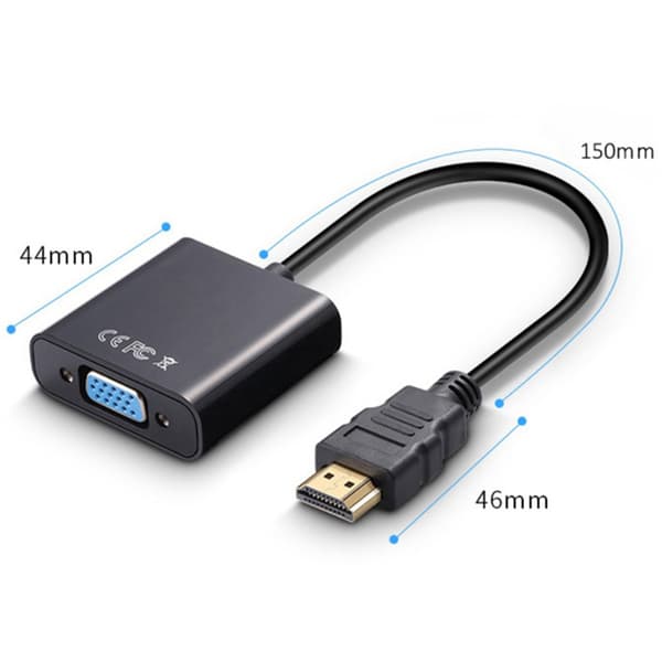 HD Multimedia Interface til VGA-kabel HD 1080p VGA-adapter til skærm, computer, stationær, bærbar computer, projektor, sort, 9,3 tommer