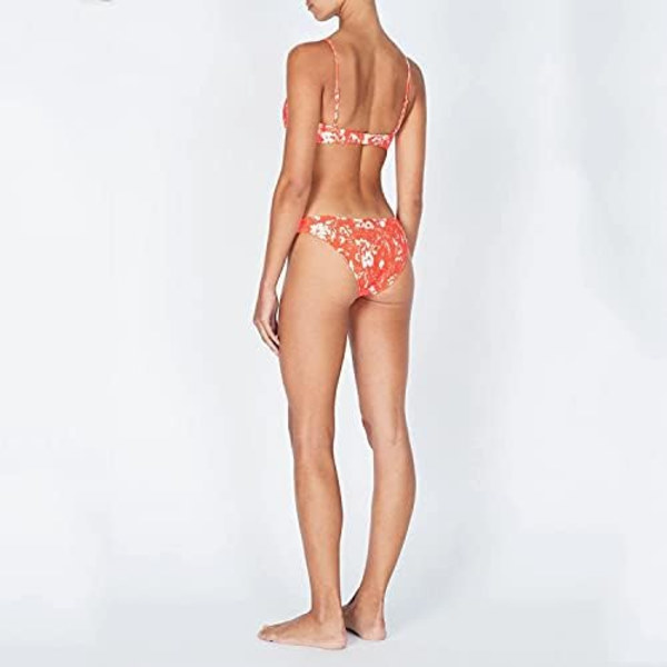 WJSM Kvinde Trekantet Bikini Smocked Tekstureret Scoop Flæset Print Ruched Elastisk Badedragt Todelt Badedragt Red L