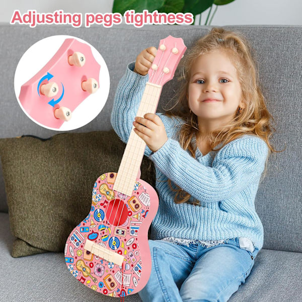 LeeQee 21in fargerik graffiti ukulele gitar for barn, 4 strenger barnegitar ukulele musikkinstrumenter læring pedagogiske leker med plekter