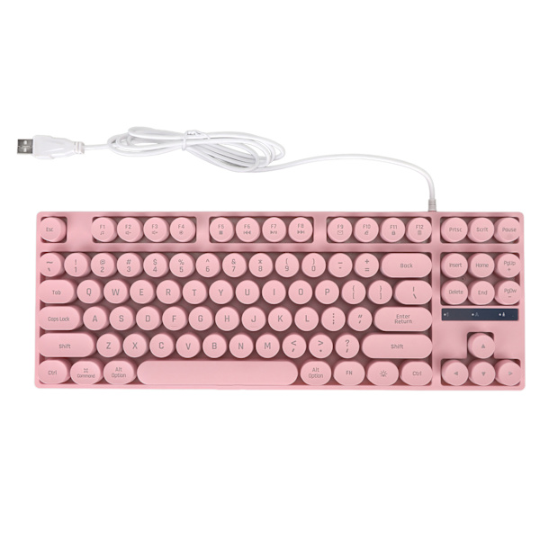 Gamingtangentbord USB Rund 87 Tangenter Färgglad Bakgrundsbelyst Ergonomisk Mekanisk Touch Trådbundet Tangentbord för Stationär Dator Bärbar Dator PC Rosa