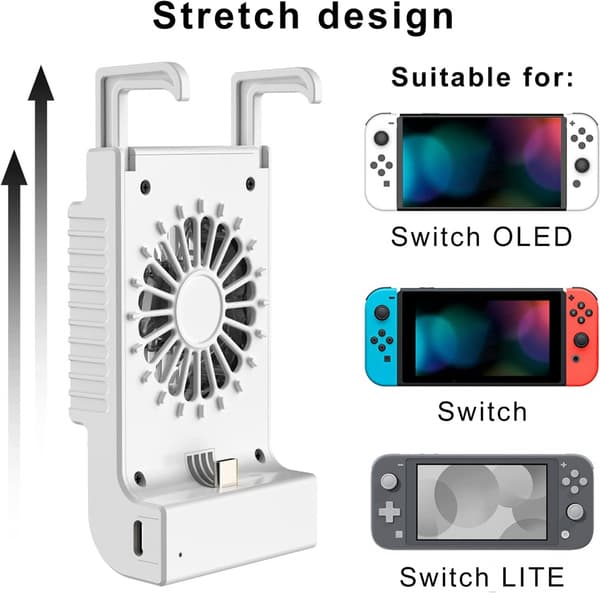 Bærbar ladestasjon med kjølevifte og støtte for Switch OLED og Switch Lite