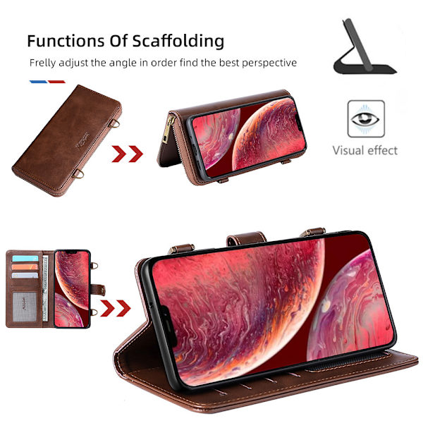 Til iPhone 14  Pung Etui med Kortholder og Justerbar Crossbody Lanyard, PU Læder Kickstand Kortspor Flip Cover Etui
