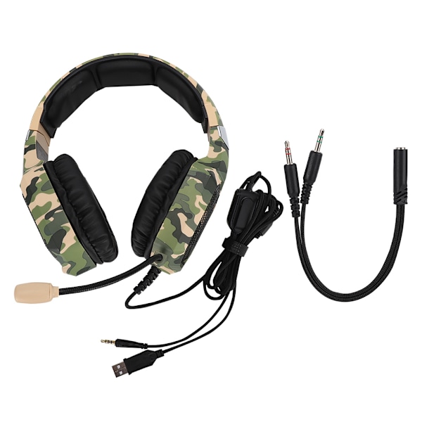 K8 Computer Gaming Headset med LED-lys og støjreducerende mikrofon til bærbar computer