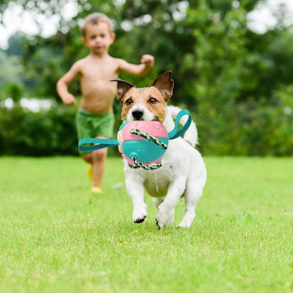 Hundboll med tugglinor, flygande tefat boll hundleksak interaktiv hundleksak för dragkamp, bästa gåvor för små & medelstora hundar, gul