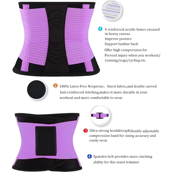 Midjetrenerbelte for kvinner - Midjetrener - Slankende body shaper-belte - Sport magebelte (UP Graded) purple XXL