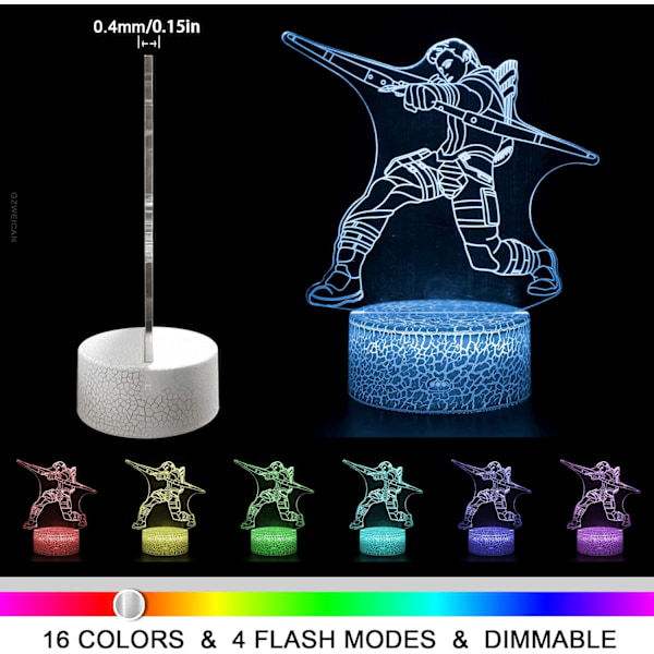 3D Illusion Bueskydning Form Natlys LED Lampe 16 Farver Skiftende med Fjernbetjening Hjem Soveværelse Belysning Kreativ Julegave