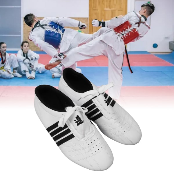 Taekwondo-sko med myk såle, beskyttende, lett, sene, Taekwondo-matte, treningssko for sport, hvit 44