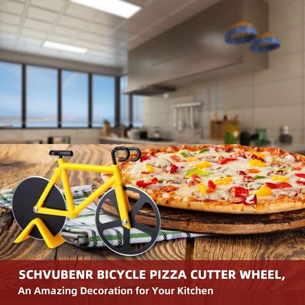 Cykel Pizzaskærer Hjul - Sjov Housewarming Gaver til Mænd - Cykel Pizzaskærer - Seje Gaver til Køkkenet - Rustfrit Stål Pizzaskærer -   (Gul